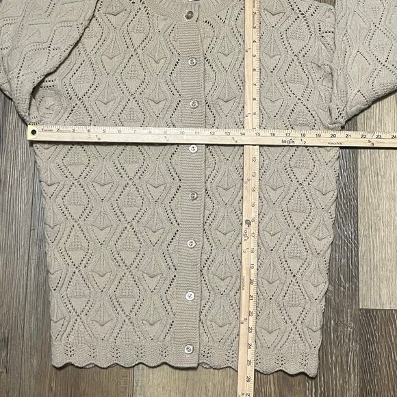 Vtg Wintuk Knit Cardigan Sweater by Rose 100% Orlon Acrylic L USA Beige Boho EUC - Picture 5 of 5